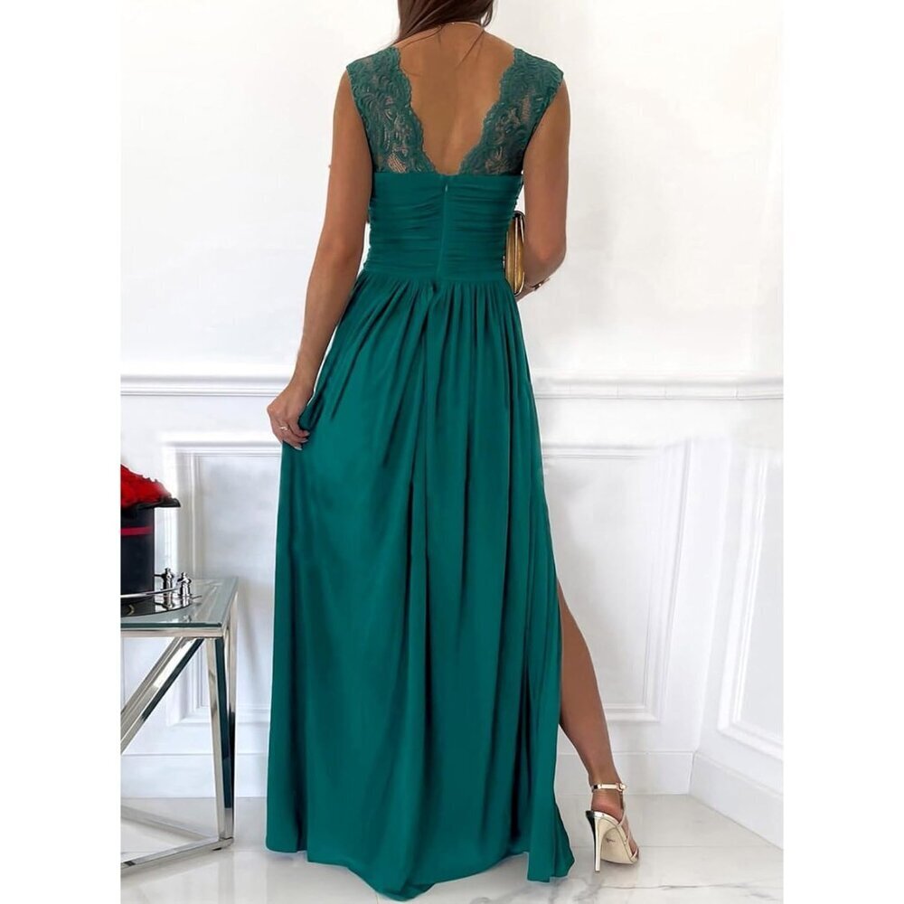Women's V-Neck Maxi Dress Ruched Elegant Formal Party Bridesmaid Gown - Picture 2 of 7